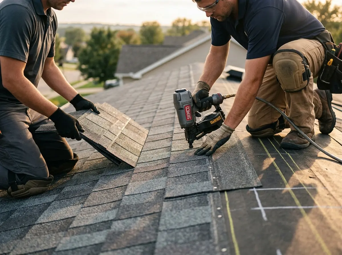 Professional roofer working on a residential roof in Hull